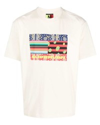 hellbeige bedrucktes T-Shirt mit einem Rundhalsausschnitt von Tommy Jeans