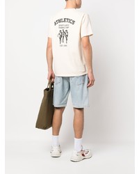 hellbeige bedrucktes T-Shirt mit einem Rundhalsausschnitt von Sporty & Rich