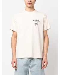 hellbeige bedrucktes T-Shirt mit einem Rundhalsausschnitt von Sporty & Rich