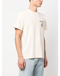 hellbeige bedrucktes T-Shirt mit einem Rundhalsausschnitt von Sporty & Rich