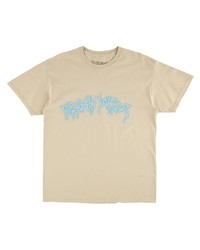 hellbeige bedrucktes T-Shirt mit einem Rundhalsausschnitt von Travis Scott