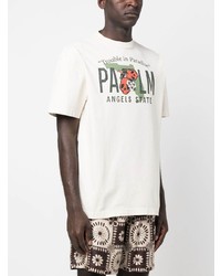 hellbeige bedrucktes T-Shirt mit einem Rundhalsausschnitt von Palm Angels