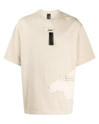 hellbeige bedrucktes T-Shirt mit einem Rundhalsausschnitt von VAL KRISTOPHE