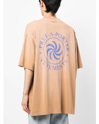 hellbeige bedrucktes T-Shirt mit einem Rundhalsausschnitt von Vetements