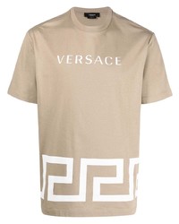 hellbeige bedrucktes T-Shirt mit einem Rundhalsausschnitt von Versace