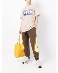 hellbeige bedrucktes T-Shirt mit einem Rundhalsausschnitt von MSGM