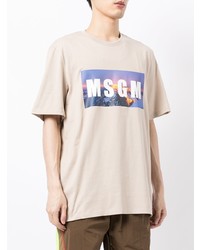 hellbeige bedrucktes T-Shirt mit einem Rundhalsausschnitt von MSGM