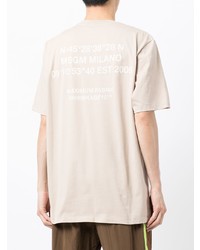 hellbeige bedrucktes T-Shirt mit einem Rundhalsausschnitt von MSGM