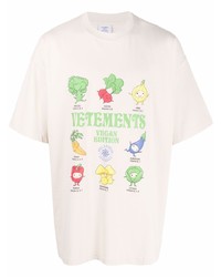 hellbeige bedrucktes T-Shirt mit einem Rundhalsausschnitt von Vetements