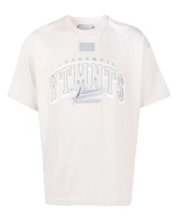 hellbeige bedrucktes T-Shirt mit einem Rundhalsausschnitt von VTMNTS