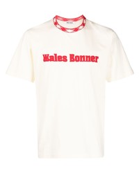 hellbeige bedrucktes T-Shirt mit einem Rundhalsausschnitt von Wales Bonner