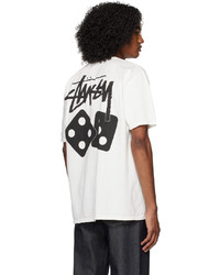 hellbeige bedrucktes T-Shirt mit einem Rundhalsausschnitt von Stussy