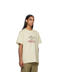 hellbeige bedrucktes T-Shirt mit einem Rundhalsausschnitt von Gucci