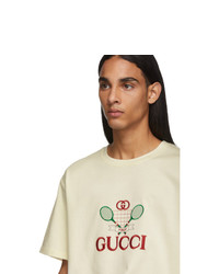 hellbeige bedrucktes T-Shirt mit einem Rundhalsausschnitt von Gucci