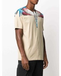 hellbeige bedrucktes T-Shirt mit einem Rundhalsausschnitt von Marcelo Burlon County of Milan