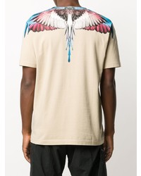 hellbeige bedrucktes T-Shirt mit einem Rundhalsausschnitt von Marcelo Burlon County of Milan