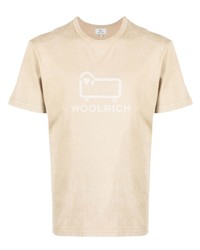 hellbeige bedrucktes T-Shirt mit einem Rundhalsausschnitt von Woolrich