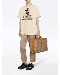 hellbeige bedrucktes T-Shirt mit einem Rundhalsausschnitt von Gucci