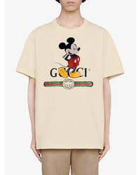 hellbeige bedrucktes T-Shirt mit einem Rundhalsausschnitt von Gucci