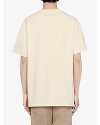 hellbeige bedrucktes T-Shirt mit einem Rundhalsausschnitt von Gucci