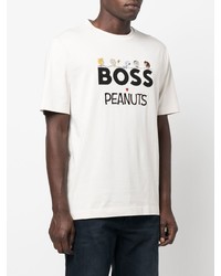 hellbeige bedrucktes T-Shirt mit einem Rundhalsausschnitt von BOSS