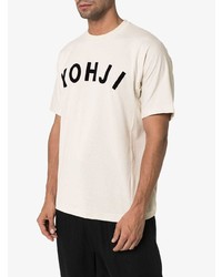 hellbeige bedrucktes T-Shirt mit einem Rundhalsausschnitt von Y-3