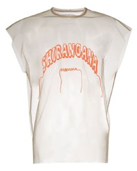hellbeige bedrucktes T-Shirt mit einem Rundhalsausschnitt von Yoshiokubo
