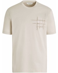 hellbeige bedrucktes T-Shirt mit einem Rundhalsausschnitt von Z Zegna