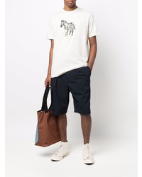 hellbeige bedrucktes T-Shirt mit einem Rundhalsausschnitt von PS Paul Smith