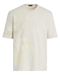 hellbeige bedrucktes T-Shirt mit einem Rundhalsausschnitt von Zegna