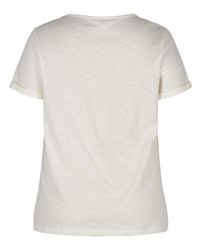 hellbeige bedrucktes T-Shirt mit einem Rundhalsausschnitt von Zizzi