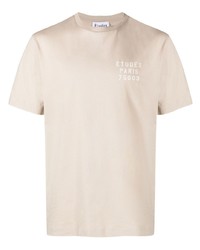hellbeige bedrucktes T-Shirt mit einem Rundhalsausschnitt von Études