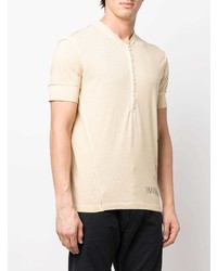 hellbeige bedrucktes T-shirt mit einer Knopfleiste von DSQUARED2