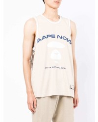 hellbeige bedrucktes Trägershirt von AAPE BY A BATHING APE