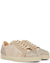 hellbeige beschlagene Segeltuch niedrige Sneakers von Christian Louboutin