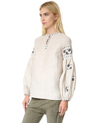 hellbeige bestickte Bluse von Cynthia Rowley