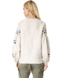 hellbeige bestickte Bluse von Cynthia Rowley