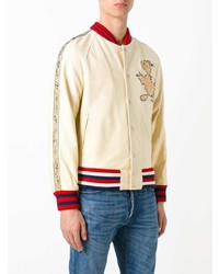 hellbeige bestickte Bomberjacke von Gucci