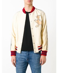 hellbeige bestickte Bomberjacke von Gucci