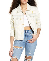 hellbeige bestickte Jeansjacke