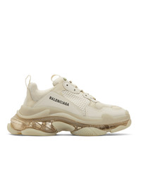 hellbeige bestickte Leder Sportschuhe