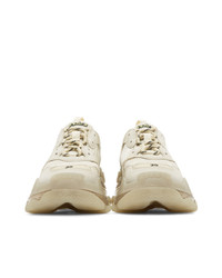 hellbeige bestickte Leder Sportschuhe von Balenciaga