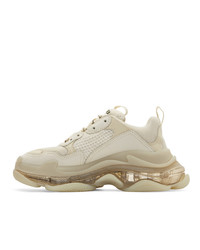 hellbeige bestickte Leder Sportschuhe von Balenciaga