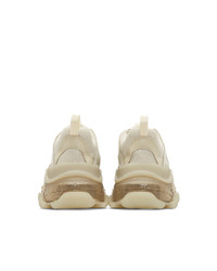 hellbeige bestickte Leder Sportschuhe von Balenciaga