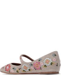 hellbeige bestickte Segeltuch Ballerinas von Tabitha Simmons