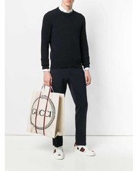 hellbeige bestickte Shopper Tasche von Gucci