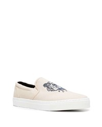 hellbeige bestickte Slip-On Sneakers aus Segeltuch von Kenzo