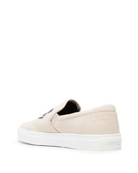 hellbeige bestickte Slip-On Sneakers aus Segeltuch von Kenzo