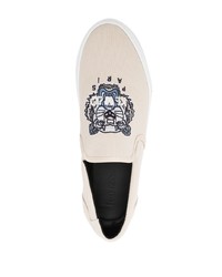 hellbeige bestickte Slip-On Sneakers aus Segeltuch von Kenzo