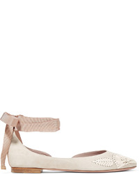 hellbeige bestickte Wildleder Ballerinas von AERIN